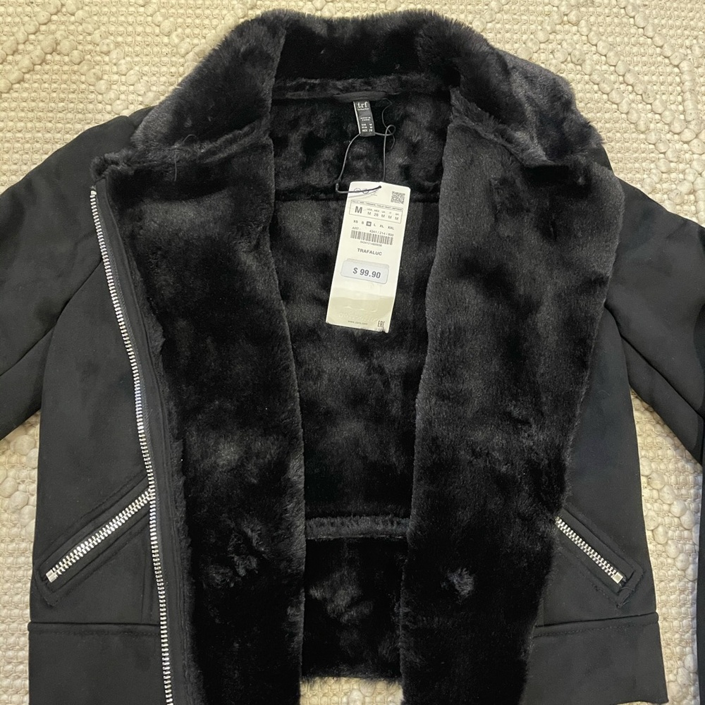 Zara Black Suede Jacket w/ Faux Fur